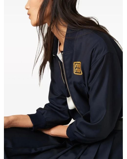 Chaqueta Bomber Cropped De Lana Miu Miu de color Blue