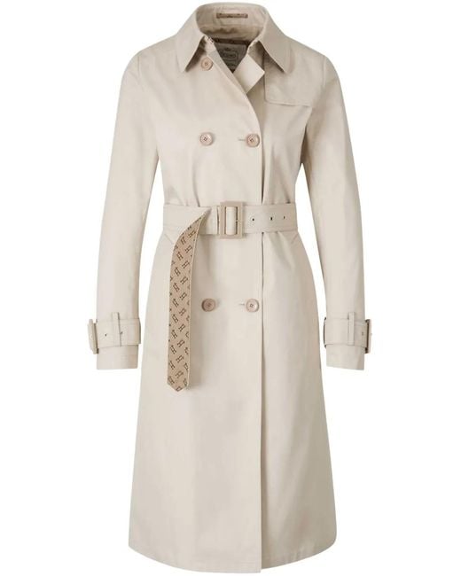 Herno Natural Double-Breasted Light Coat With Belted Waist