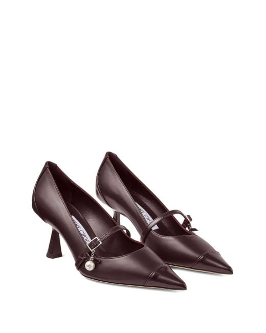 Jimmy Choo Brown 65Mm Aren Pearl-Embellished Pointed-Toe Pumps