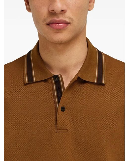 Ferragamo Brown Striped-Trim Cotton Polo Shirt for men