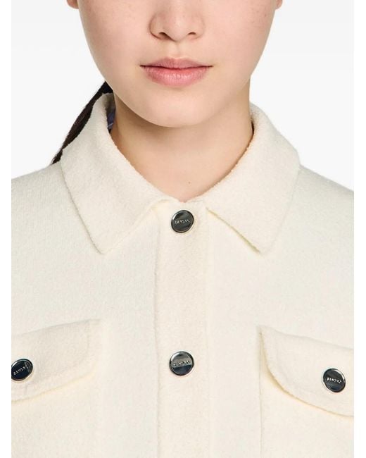 Sandro White Cardigan With Denim Details