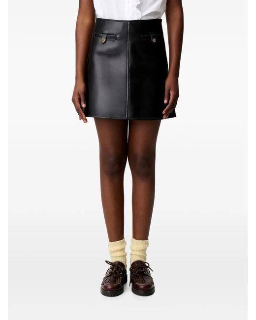 Claudie Pierlot Black A-Line Leather Skirt