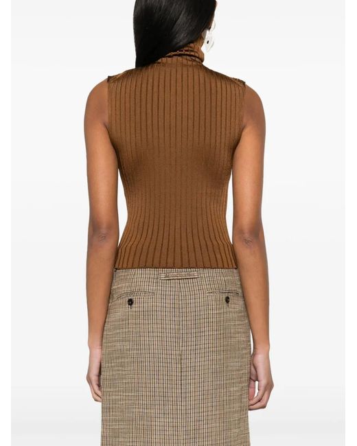 Marni Brown High-Neck Ribbed Top