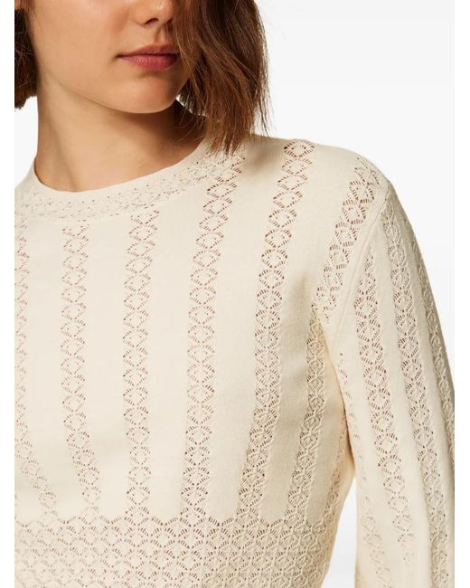 Twinset White Crew Neck Punched Knit Jumper