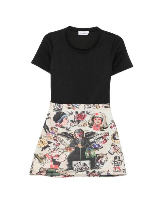 The Artistylist Black Tattoo-Print Panelled Mini Dress
