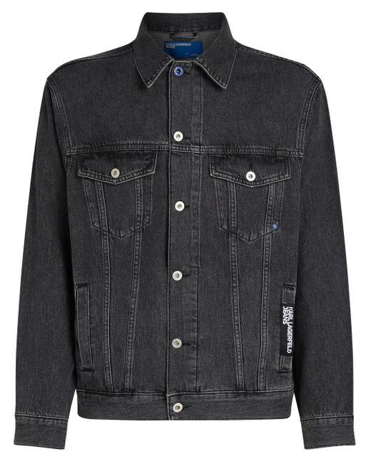 Karl Lagerfeld Black Tokyo-Print Denim Jacket for men