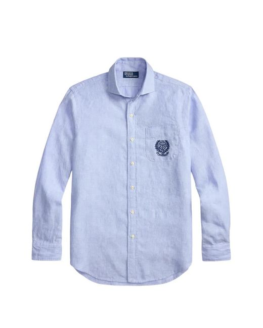 Polo Ralph Lauren Blue Embroidered Pocket Linen Shirt for men