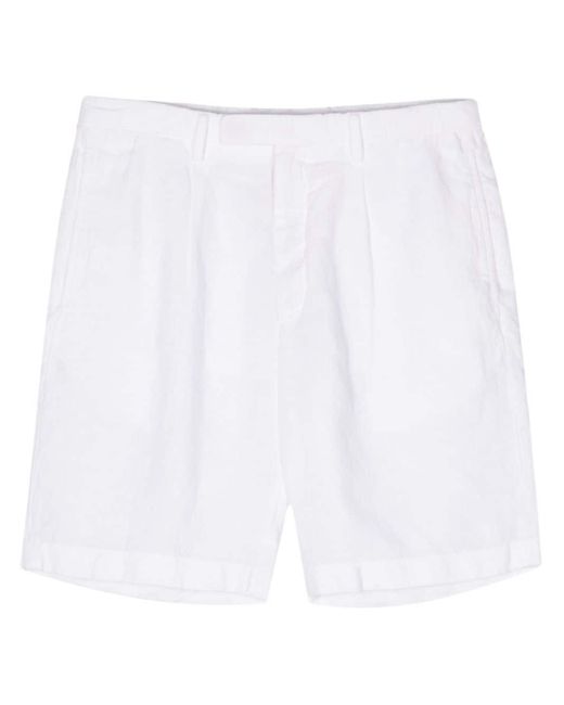 Boglioli White Pleated Linen Chambray Shorts for men