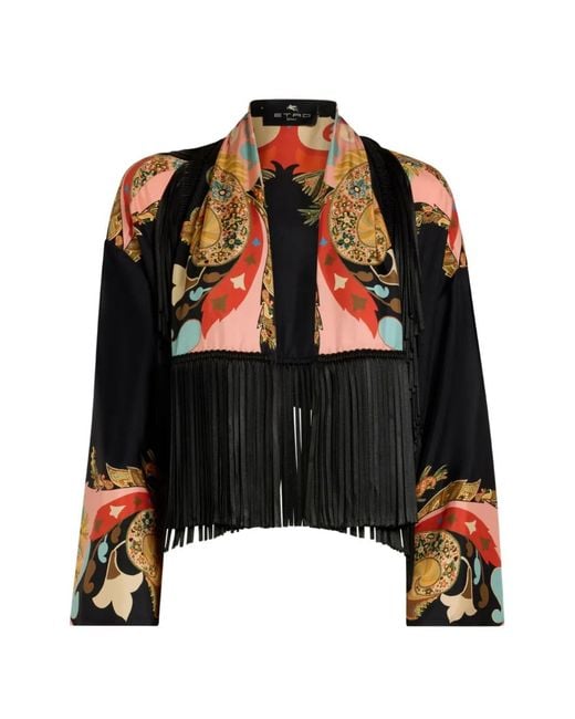Etro Black Fringing Silk Jacket