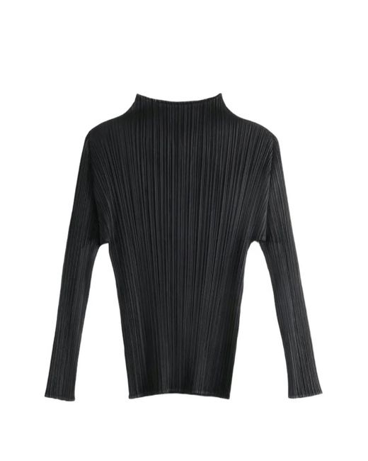 Pleats Please Issey Miyake Black Pleated Long-Sleeve Top