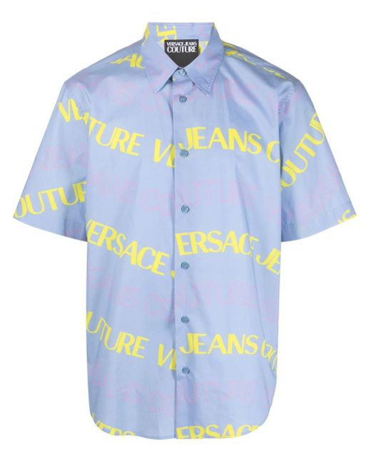 Versace Blue Short Sleeves All Over Shirt for men
