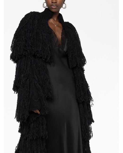 Saint Laurent Black Fringed Long Coat