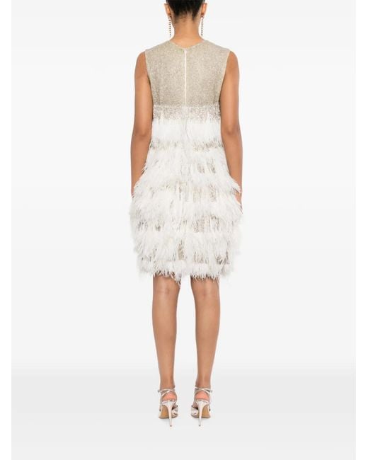 Naeem Khan White Feather-Trim Dress
