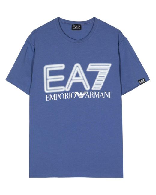 EA7 Blue Logo-print Stretch-cotton T-shirt for men