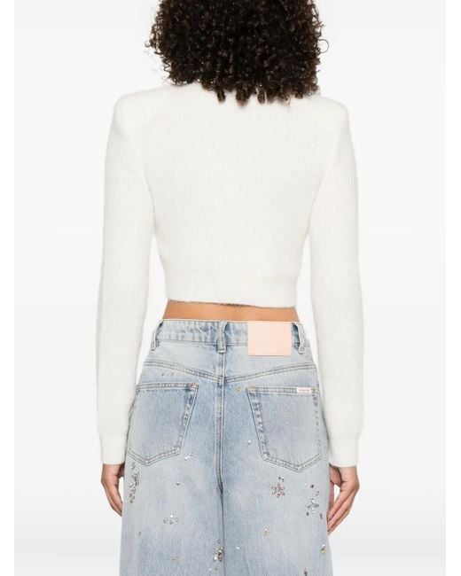 Self-Portrait White Cropped Sweater With Beaded Trim