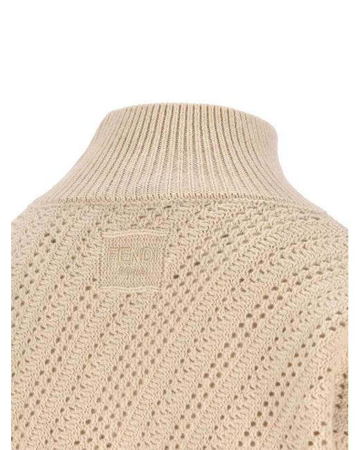 Fendi Natural High-Neck Honeycomb-Knit Turtleneck