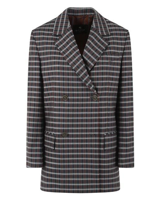 Etro Gray Checked Double-Breasted Jacket