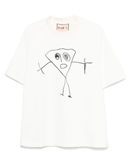 Plan C White Bianca-Print T-Shirt for men