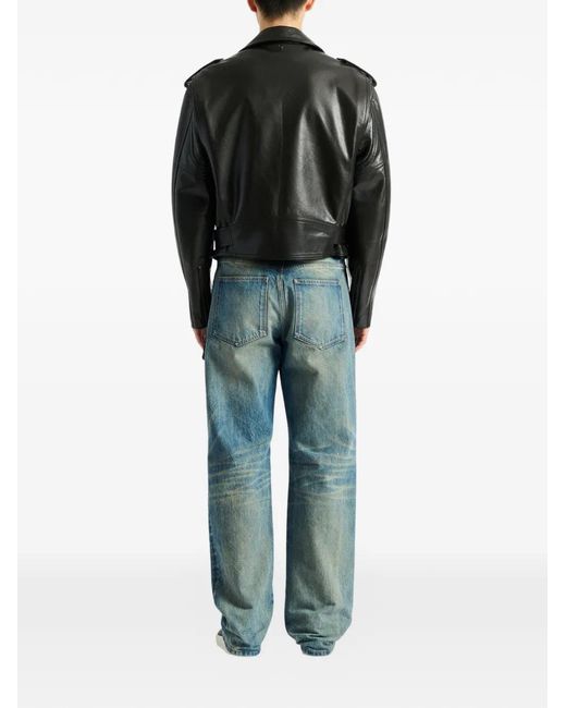 Balmain Black Textured Leather Biker Jacket for men