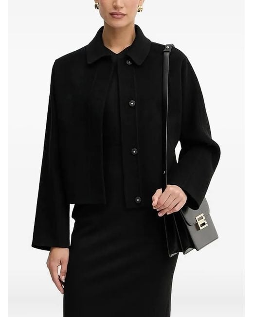 Boss Black Button-Fastening Collared Single-Breasted Coat