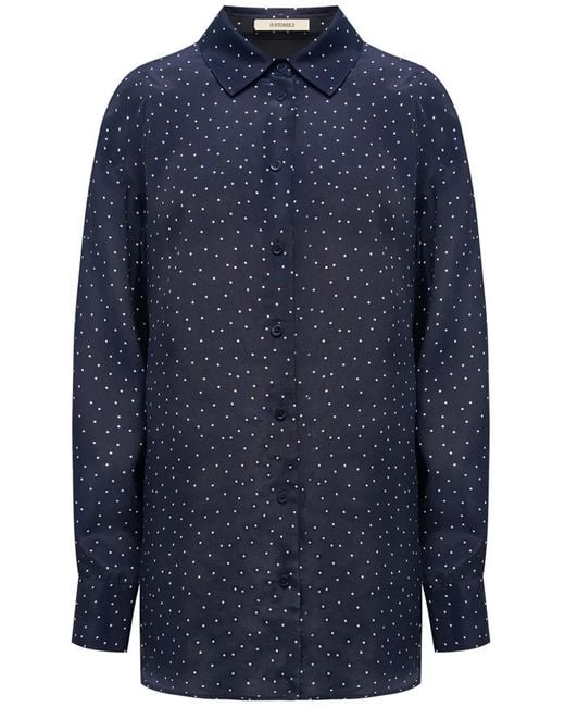 12 STOREEZ Blue Polka Dot-Print Chiffon Blouse