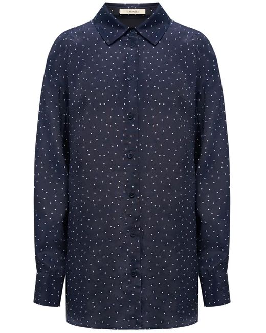 12 STOREEZ Blue Polka Dot-Print Chiffon Blouse