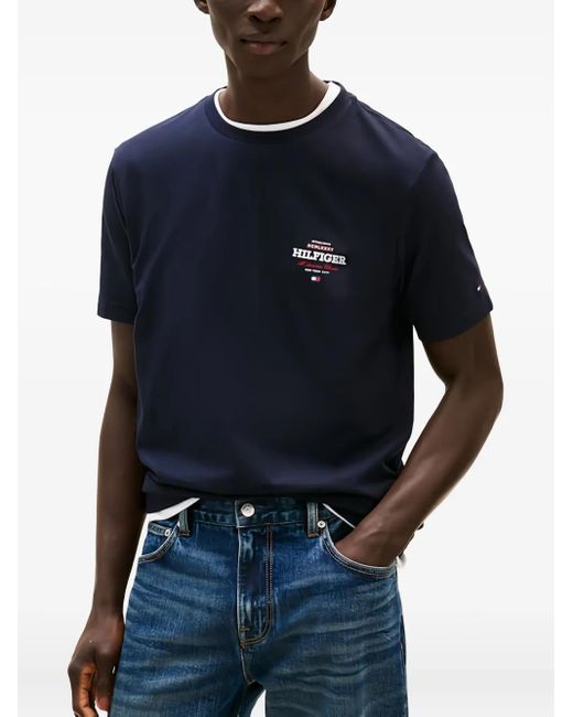 Tommy Hilfiger Black Logo-Embroidered Crew-Neck T-Shirt for men