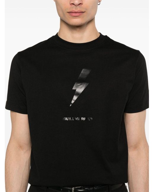 Karl Lagerfeld Black Thunderbolt-print Cotton T-shirt for men
