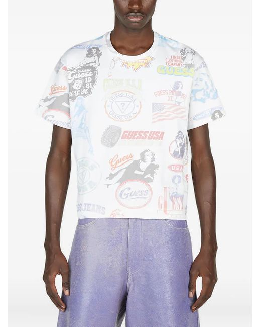 Guess White All-Over-Print T-Shirt for men