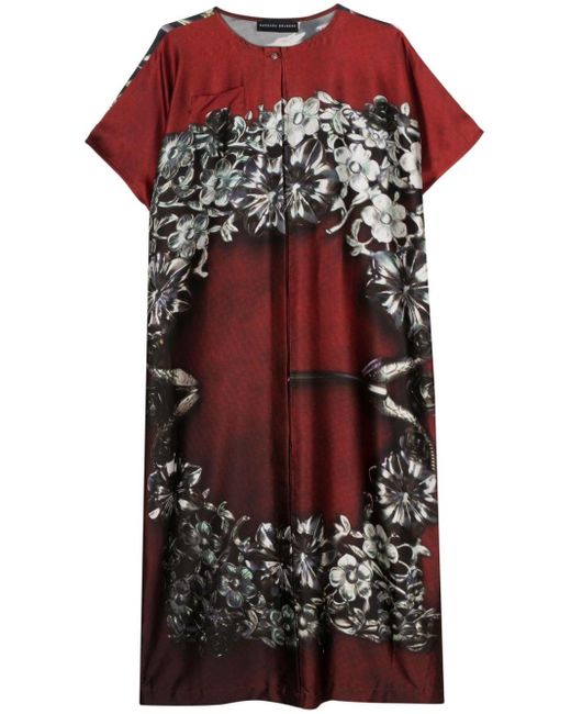 BARBARA BOLOGNA Red Floral Silk Shift Midi Dress