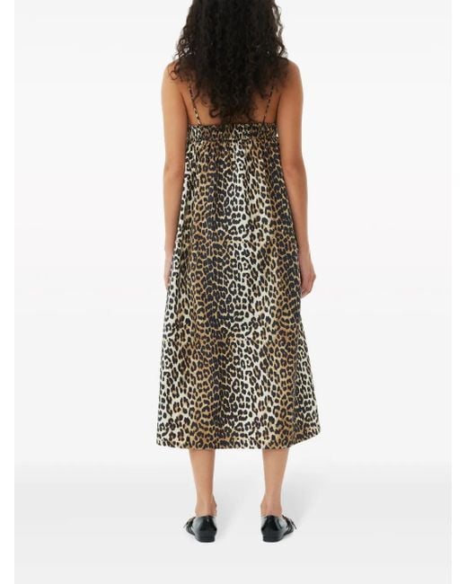 Ganni Midi-Jurk Met Luipaardprint in het Multicolor