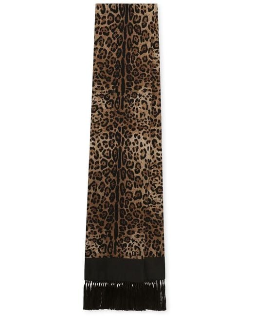 Sciarpa Leopardata Con Frange di Dolce & Gabbana in Natural da Uomo