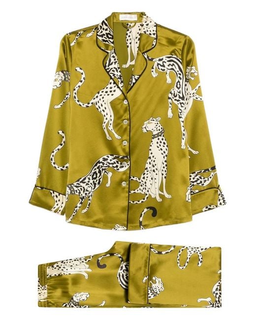 Olivia Von Halle Yellow Lila Chanson Animal-Print Pyjama (Set Of Two)