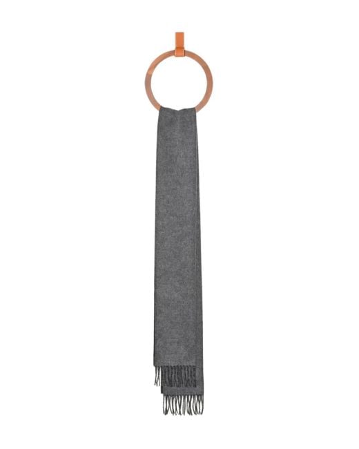 Loewe Gray Logo-Patch Fringed Scarf