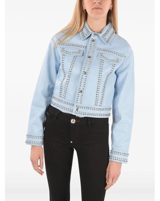 Philipp Plein Blue Crystal-Embellished Studded Jacket