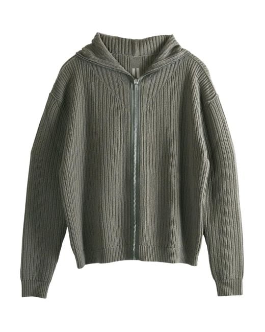 Rick Owens Gray Ribbed Zip-Up Hoodie for men