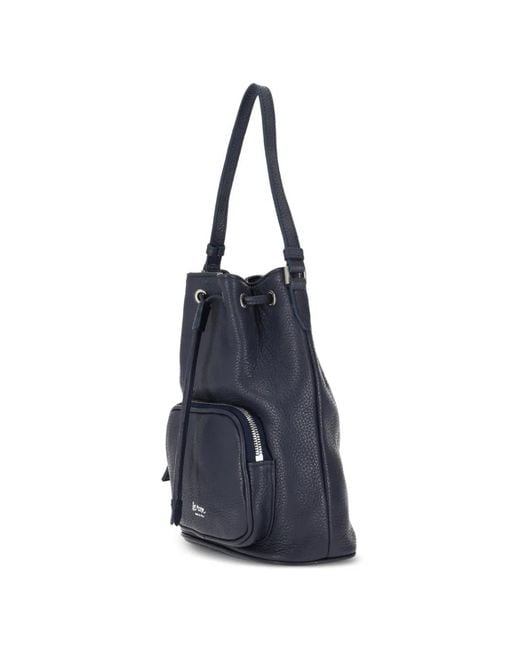 LA ROSE Blue Leather Bucket Bag
