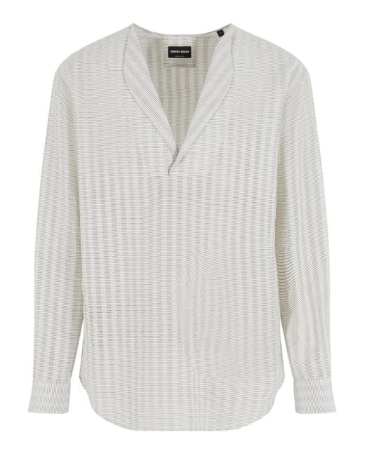 Camisa a rayas con cuello en V Giorgio Armani de hombre de color White
