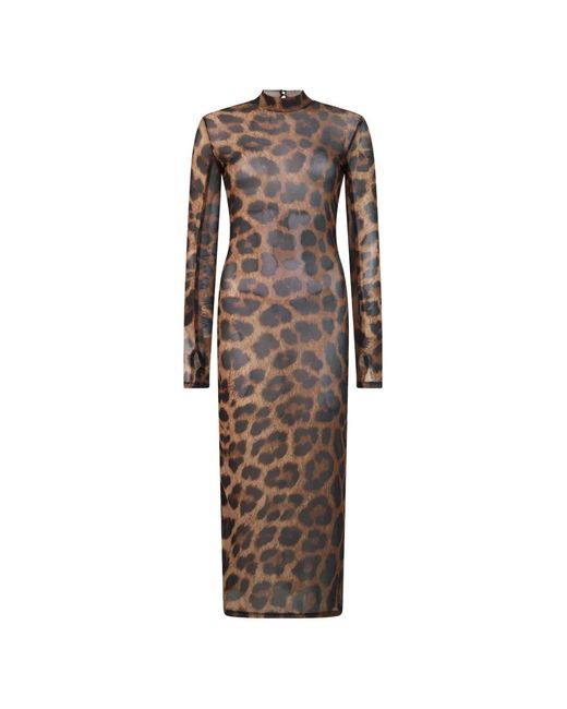 Philipp Plein Brown Leopard-Print Open-Back Dress