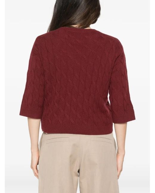 Marella Red Mlsradura Crew Neck Cable-Knit Sweater