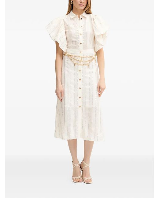 Fracomina White Ruffled Buttoned Midi Dress
