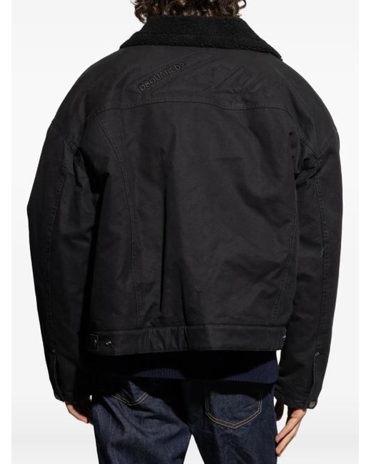 メンズ DSquared² エコファーカラー ボンバージャケット Black