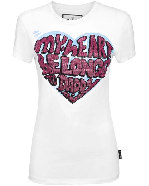 Philipp Plein T-Shirt Verfraaid Met Kristallen in het White