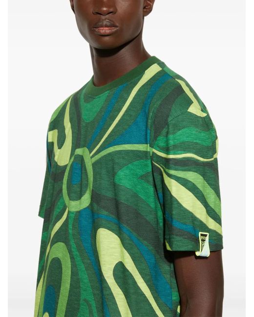 Emilio Pucci Flamed T-Shirt Aus Jersey in Green für Herren