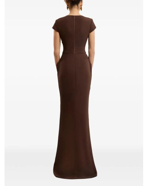 Gemy Maalouf Brown Embellished Draped Dress