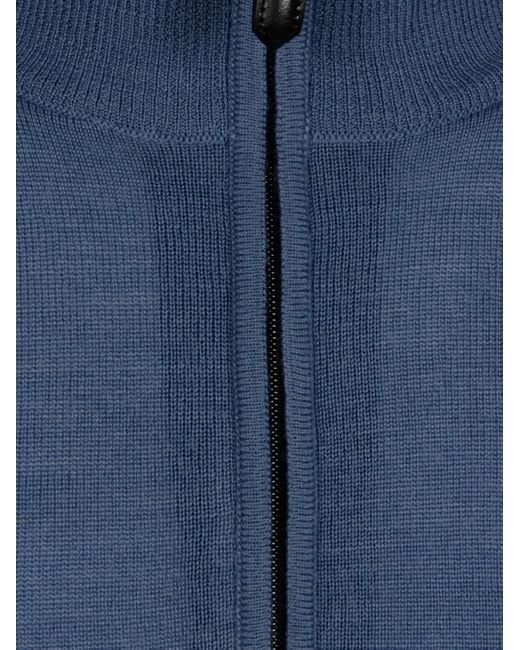 Canali Blue High-Neck Half-Zip Sweater for men