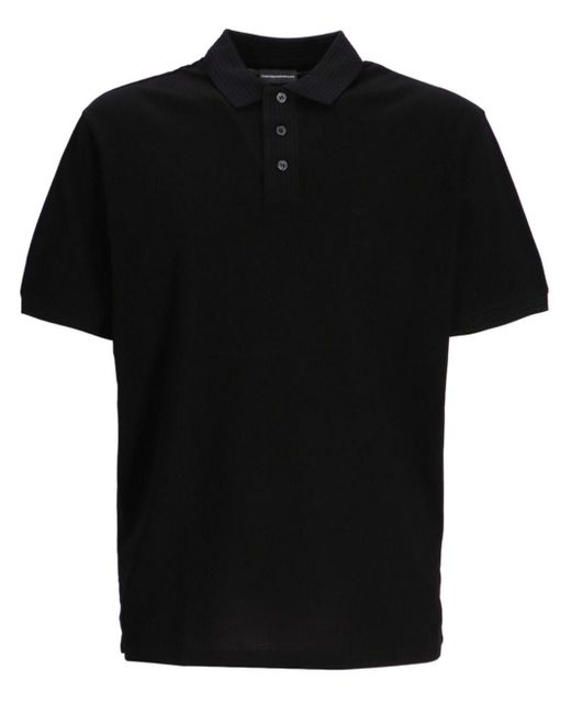 Emporio Armani Black Short-Sleeve Cotton Polo Shirt for men