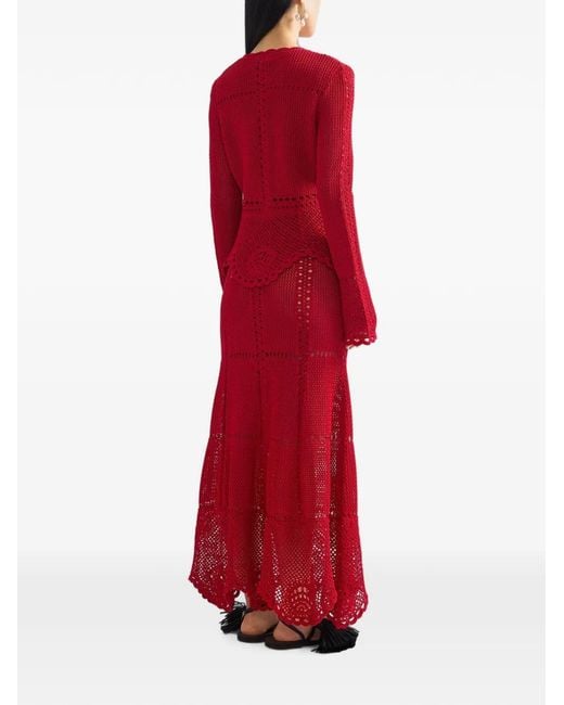 Erdem Red Crochet Peplum Cardigan