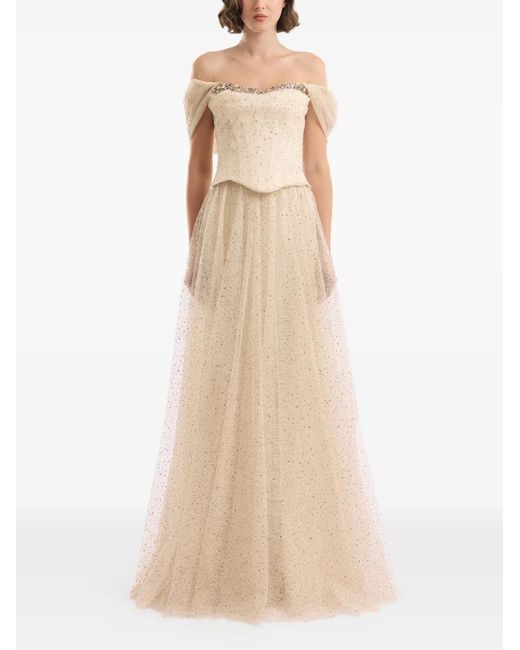 Gemy Maalouf Natural Off-The-Shoulder Corset Maxi Dress
