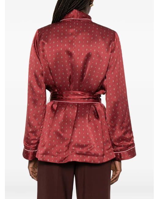 Forte_forte Red Belted Patterned Jacket